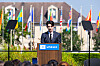 Joshua of Seventeen speaks during a ceremony marking the group's appointment as a Unesco goodwill ambassador for youth in Paris in 2024.