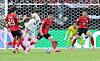 Korean footballers in red uniforms block a Czech Republic player's attempt to score a goal during a FIFA World Cup 2026 match held in Mexico on June 11.