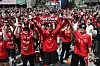 Koreans cheer for the national football team competing in the FIFA World Cup 2026 in Mexico during their outdoor gathering in central Seoul on June 12.