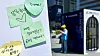 Handwritten memos supporting school teachers' rights are attached on a board in central Seoul on May 14.