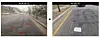 Left: Red-colored squares the locations where potholes are detected; Right: pothole is patched up after repairs