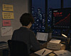 A person works alone late at night while soaring Kospi index is displayed on a screen in this AI-generated image.