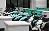 Delivery motorcycles are parked in Gangnam District in southern Seoul, on May 5, 2023.