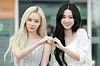 Winter, left, and Karina of girl group aespa arrives at Incheon International Airport before their departure to Mexico on June 10.