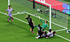 Korean footballers become entangled in front of Mexico's goalpost during a match of the FIFA World Cup 2026 held in Mexico on June 18.