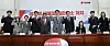 Lawmakers and officials from the opposition People Power Party pose for a photograph at the National Assembly in western Seoul on June 22.