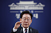 President Lee Jae Myung speaks during a press briefing at the Blue House in central Seoul on June 19.