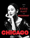 Black-and-white poster of Roxie Hart with bold red 'Chicago' Broadway text.