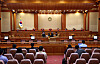 Constitutional Court justices preside a legal proceeding at the court in central Seoul on May 21.