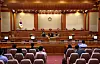Constitutional Court justices preside a legal proceeding at the court in central Seoul on May 21.