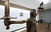 A bronze statue symbolizing justice is seen in a courtroom in Ansan, Gyeonggi, on June 9.