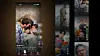 Smartphone screen with a photo app interface showing a collage of portrait images.