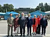 Ukrainian Foreign Minister Andrii Sybiha, third from left in front row, and Ukrainian delegation visit the inter-Korean border on June 30.