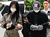 Left: A woman in her 20s who blackmailed Son Heung-min with false pregnancy claim arrives at the Seoul Central District Court in southern Seoul on May 17, 2025; Right: A man who colluded in the coercion arrives at the court on the same day.
