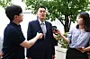 Former head of the Joint Chiefs of Staff Kim Myung-soo speaks to reporters while attending a questioning session held in Gyeonggi on June 22.