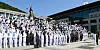 Newly commissioned Navy soldiers toss their caps into the air during the completion and commissioning ceremony at the Republic of Korea Naval Academy in Changwon, South Gyeongsang,  on May 28.