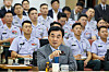 Defense Minister Ahn Gyu-back speaks during an roundtable session at the Korea Military Academy in northern Seoul on May 27.