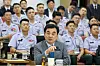 Defense Minister Ahn Gyu-back speaks during an roundtable session at the Korea Military Academy in northern Seoul on May 27.
