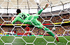 Switzerland's Ruben Vargas scores a penalty past Colombia's Camilo Vargas to win the penalty shootout during a FIFA World Cup 2026's Round of 16 match held in Canada on July 7.