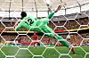 Switzerland's Ruben Vargas scores a penalty past Colombia's Camilo Vargas to win the penalty shootout during a FIFA World Cup 2026's Round of 16 match held in Canada on July 7.