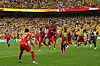 Swiss players celebrate after winning ihe penalty shootout during the World Cup Round of 16 match between Switzerland and Colombia in Vancouver, British Columbia, on July 7.