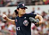Gwak Been of the Doosan Bears pitches during a match against the Kia Tigers in Gwangju on June 14.