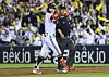 Park Hae-min reacts after making a hit during a match against the Samsung Lions at Jamsil Baseball Stadium on May 12.