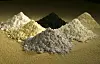 Rare-earth oxides, clockwise from top center: praseodymium, cerium, lanthanum, neodymium, samarium, and gadolinium, in a photo released by the U.S. Department of Agriculture.