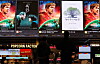 Cinema lobby with movie posters, digital menu boards, and a few silhouetted people near the concession area.
