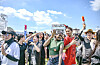 Visitors pose for a photo at Jangheung Water Festival.