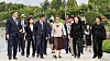 Princess Anne, the younger sister of British King Charles III, center, visits the United Nations Memorial Cemetery in Busan on July 14.