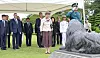 Princess Anne, the younger sister of British King Charles III, center, pays tribute at the United Nations Memorial Cemetery in Busan on July 14.