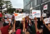 Directly employed foreign workers at HD Hyundai Heavy Industries hold a rally in Ulsan on June 17.