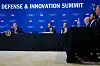 U.S. President Donald Trump, left, speaks during a roundtable at the Pennsylvania Defense and Innovation Summit, July 15, at the United States Army War College in Carlisle, Pennsylvania.
