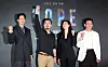 Actors and film director Na Hong-jin, second from left, pose for a photo during a press event ahead of the release of 'Hope' at a movie theater in southern Seoul on July 6.