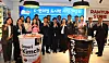 Officials from Korean Ministry of Agriculture, Food and Rural Affairs pose for a photograph while promoting Korean food products in Ulaanbaatar in Mongolia on July 9.