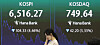 A screen in Hana Bank's trading room in central Seoul shows the Kospi closing at 6,516.27 points on July 20, down 304.33 points, or 4.46 percent, from the previous trading session.