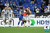 Footballers from Incheon United FC celebrate after Stefan Mugosa scored a goal during a match against Ulsan HD FC in Ulsan on July 21.