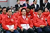 People Power Party officials are seen disappointed after watching an exit poll after the June 3 local elections in western Seoul on June 3.
