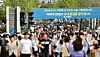Students leave the Yonsei University campus in Seodaemun District, western Seoul, on Sept. 27, 2025, after completing the university's essay examination for the 2026 academic year.