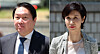 Chey Tae-won, left, chairman of SK, and his former wife Roh Soh-yeong attend a legal proceeding for their divorce trial at Seoul High Court in Seocho District, southern Seoul on June 15.