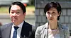 Chey Tae-won, left, chairman of SK, and his former wife Roh Soh-yeong attend a legal proceeding for their divorce trial at Seoul High Court in Seocho District, southern Seoul on June 15.