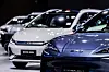 BYD EVs are displayed at the 46th Bangkok International Motor Show in Bangkok, Thailand, March 24, 2025.