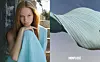 Split image showing a woman in a light blue dress and a close-up of a flowing pleated fabric with Monplissé text.