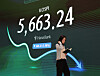 A screen at Hana Bank in central Seoul Kospi closes at 5,663.24, down 360.42 points from the previous trading session, on July 29.