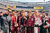 Members of K-pop boy band BTS pose for a photograph during their appearance at the halftime show at the FIFA World Cup 2026's final match held at New York New Jersey Stadium in United States on July 19.