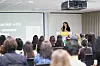 Marina Neretina speaks before international students at a special lecture.