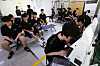Mostly 19-year-old military conscription candidates undergo physical examination to determine their fitness at the regional Military Manpower Administration's office in Busan on Jan. 15.