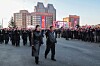 North Korean leader Kim Jong-un, center right, walks with his daughter Ju-ae, center left, at a public event held in Pyongyang on Feb. 16 in a photo carried by the regime-controlled Korean Central News Agency.