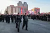 North Korean leader Kim Jong-un, center right, walks with his daughter Ju-ae, center left, at a public event held in Pyongyang on Feb. 16 in a photo carried by the regime-controlled Korean Central News Agency.